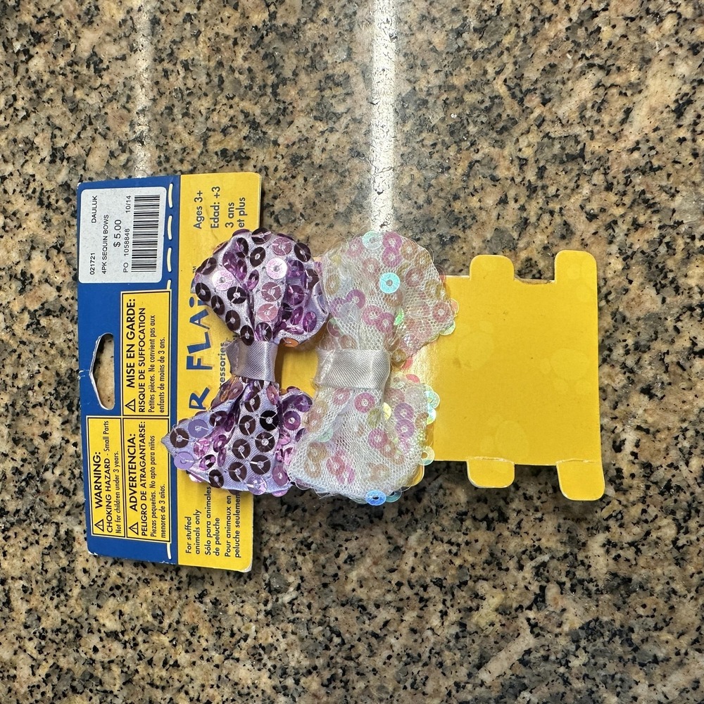 Build-A-Bear Workshop Sequin Bow Ear Hair Accessory Set Purple White 2pc‎ Lot